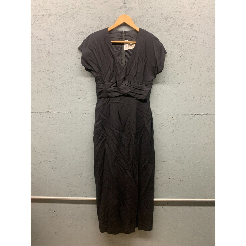 Renditions New York Vintage Satin Waist Slit Maxi Dress Womens Size S Black Gown - Picture 2 of 10